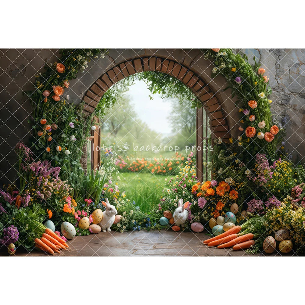 Easter Bunny Garden Backdrops Kids Baby Photography Child Adult Photocall  Eggs Floral Carrots Barn Rustic Door Backgrouds