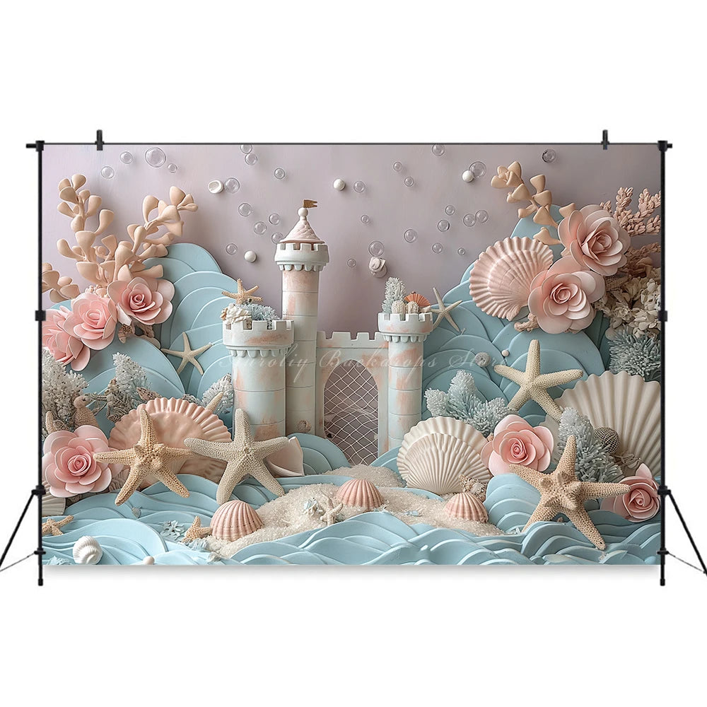 Cute Undersea Castle Backdrop Kids Baby Cake Smash Photography Props Child Girls Adult Birthday Backgrounds