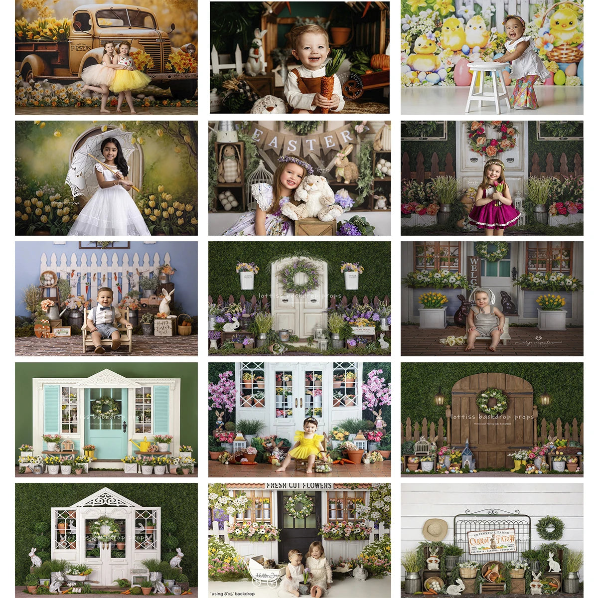 Easter Bunny Backdrops Kids Baby Birthday Cake Smash Props Child Adult Photocall Decors Spring Flower Market Plants Backgrounds