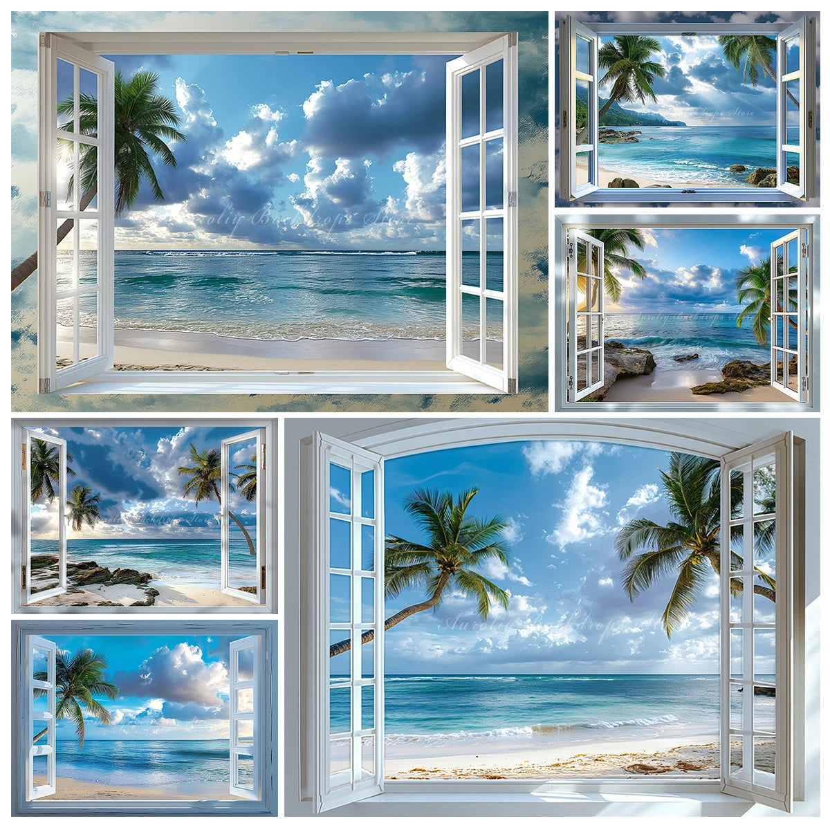 Summer Seaside Plam Trees Backdrop Kids Baby Cake Smash Photography Props Beach Outside Window Child Adult Photo Backgrounds