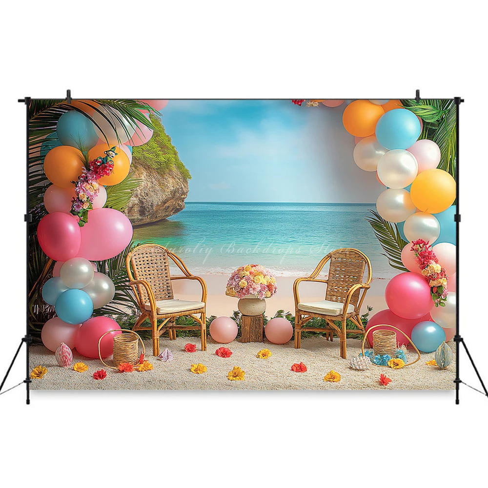 Hawaii Theme Photography Backdrop Room Set Up With Balloons and Plam Trees Kids Baby Cake Smash Photocall Studio Backgrounds