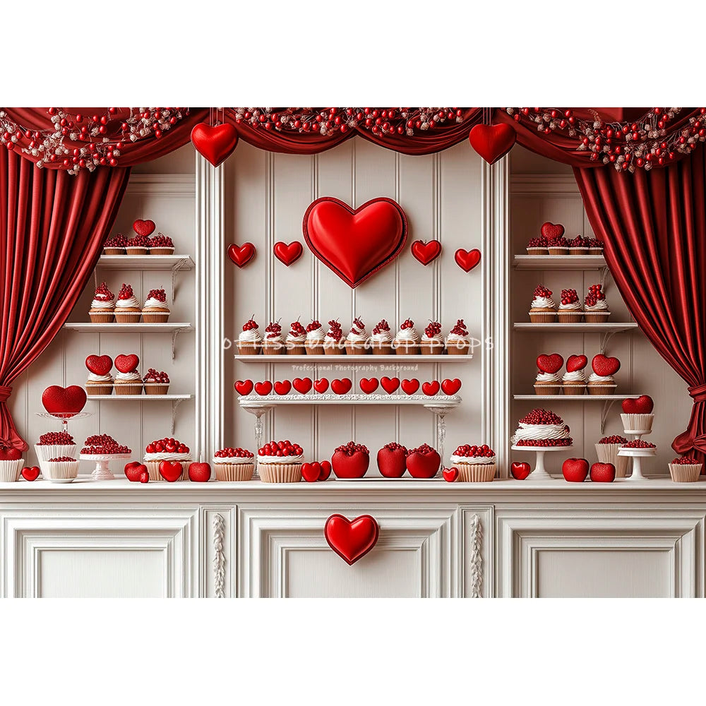 Valentine's Day Kitchen Backdrops Kids Lover Photography Red Heart Rose Decors Child Baby Photocall Cooking Cupboard Backgrounds