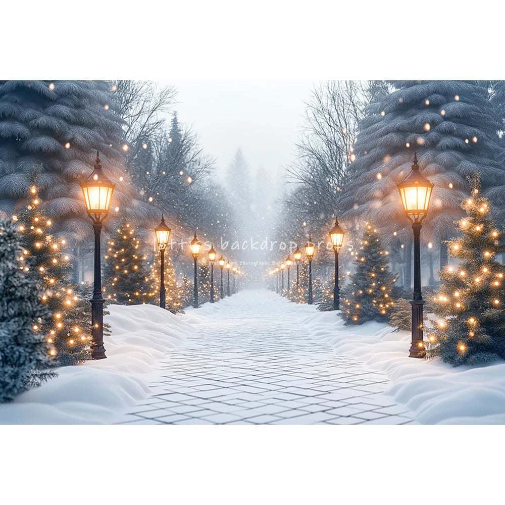 Winter Pine With Snowflake Street Backdrops Kids Adult Photography Child Baby Snowy Country Streets Lamp Camping Backgrounds