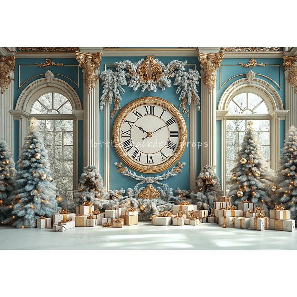 New Year Bell Big Clock Backdrops Kids Adult Photography Child Baby Photocall Winter Snowy Castle Christmas Trees Backgrounds