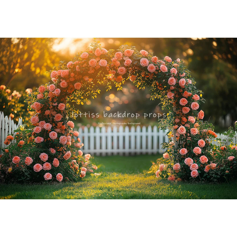 Valentine Floral Arch Entrance Backdrops Kids Baby Photocall Decors Spring Garden Rose Heart Decors Backgrounds