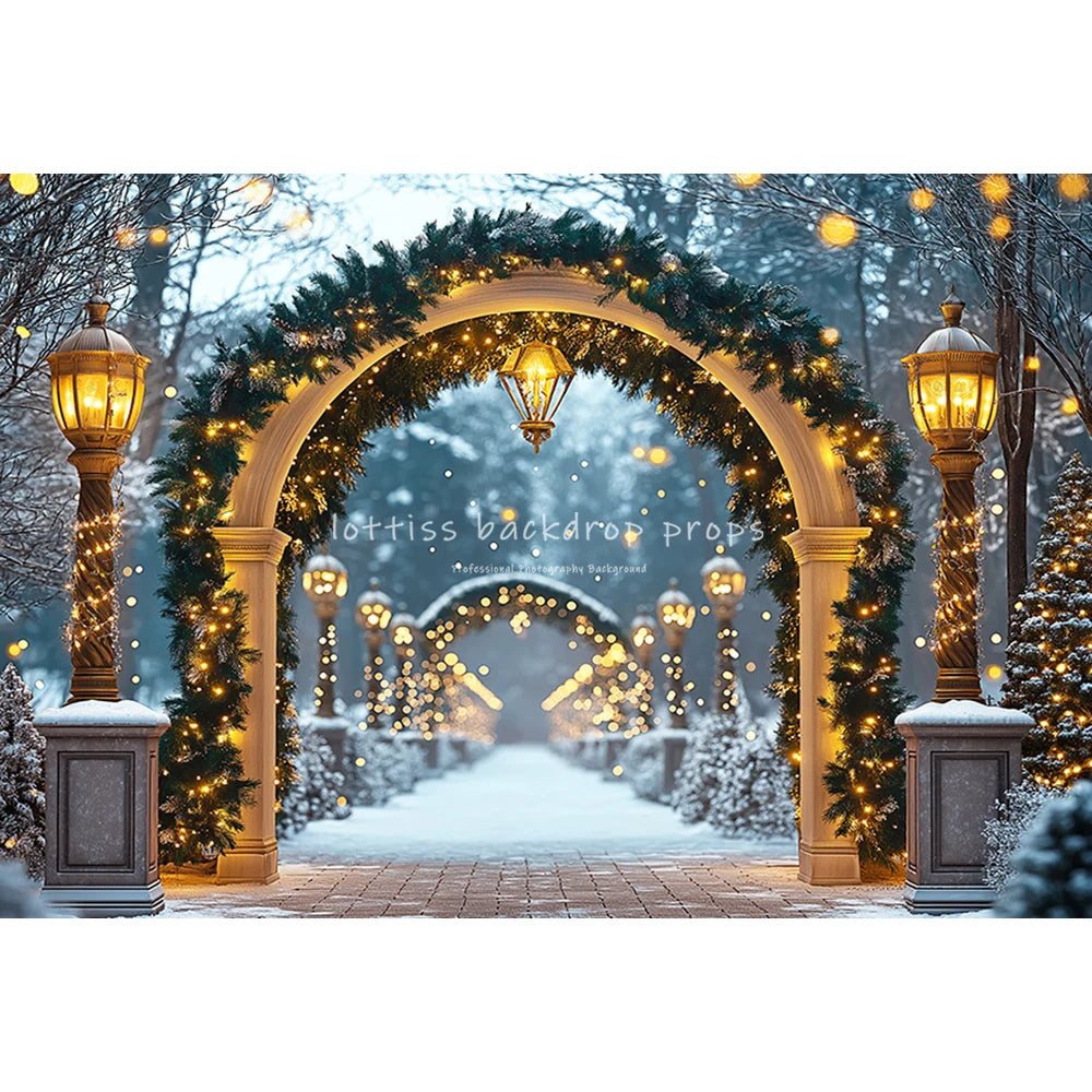 Christmas Snowy Retro Arch Door Entrance Backdrops Kids Adult Photography Child Baby Photocall WInter Forest Castle Backgrounds
