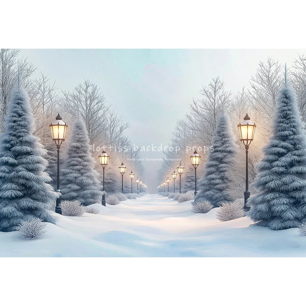 Winter Pine With Snowflake Street Backdrops Kids Adult Photography Child Baby Snowy Country Streets Lamp Camping Backgrounds
