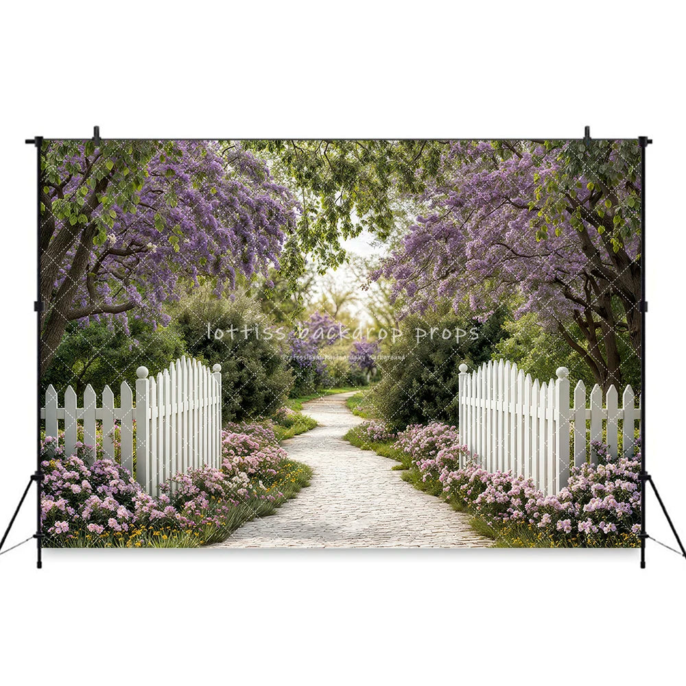 Easter Purple Spring Pathway Backdrops Kids Adult Photography Child Baby Photocall Easter Eggs Garden Entrance Backgrounds